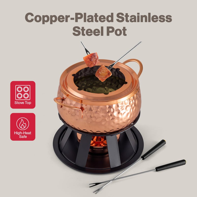 Swissmar Biel 11-Piece Copper-Plated Fondue Set â€“ Hammered Finish â€“ Ideal for Oil & Broth Cooking â€“ Perfect for Entertaining, Kitchen Collections & Wedding Gifts â€“ 2 Liter / 2.1 Quarts - Image 2